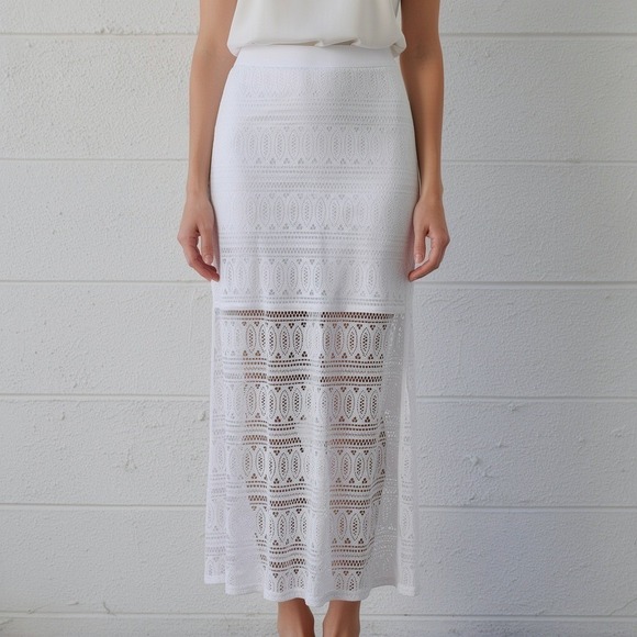 Cache Dresses & Skirts - Cache White Crochet Lace Maxi Skirt Elastic Waist Boho Summer Festival Womens M